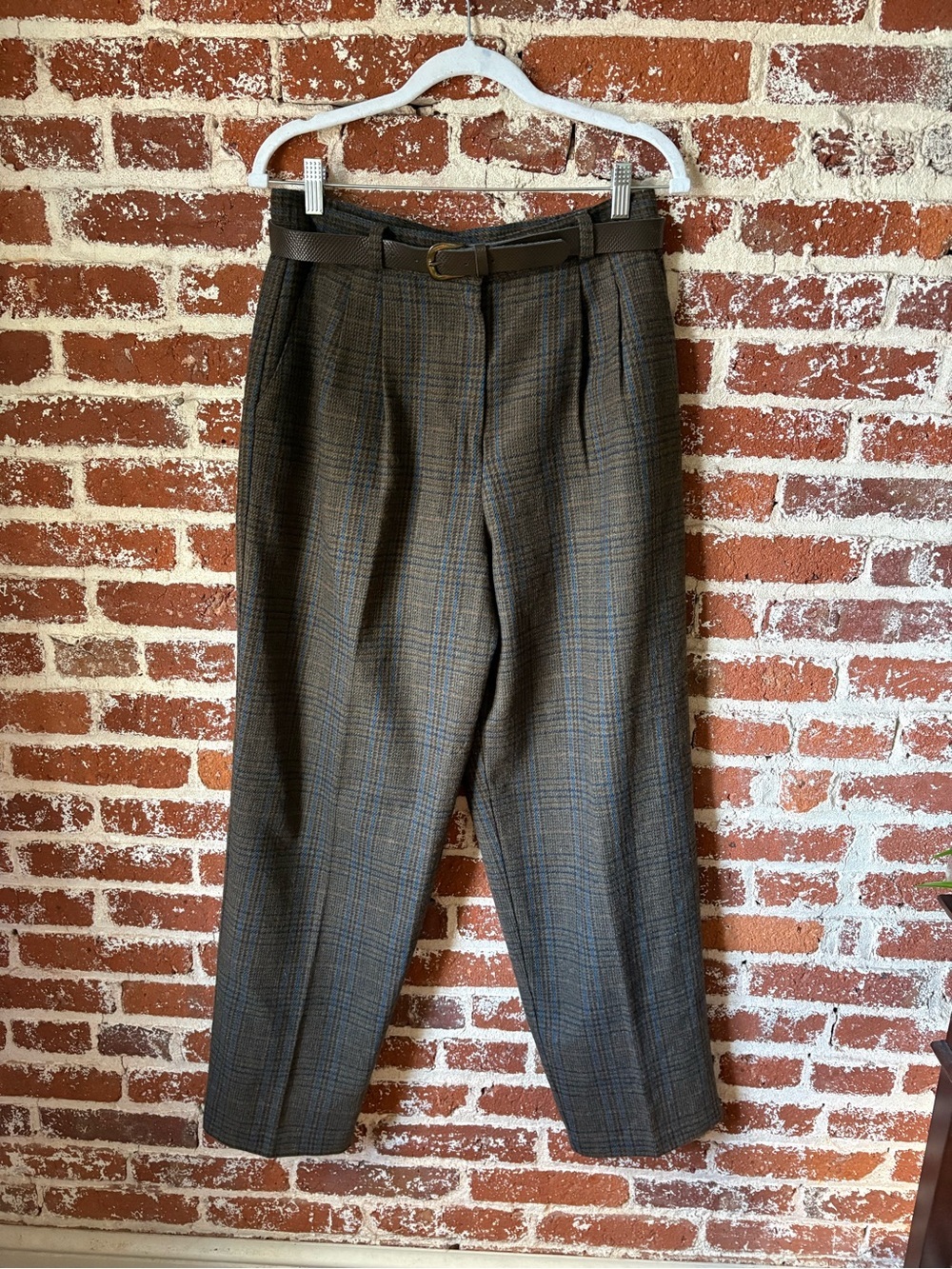 90s Counterparts Brown & Blue Belted, Pleated Trousers